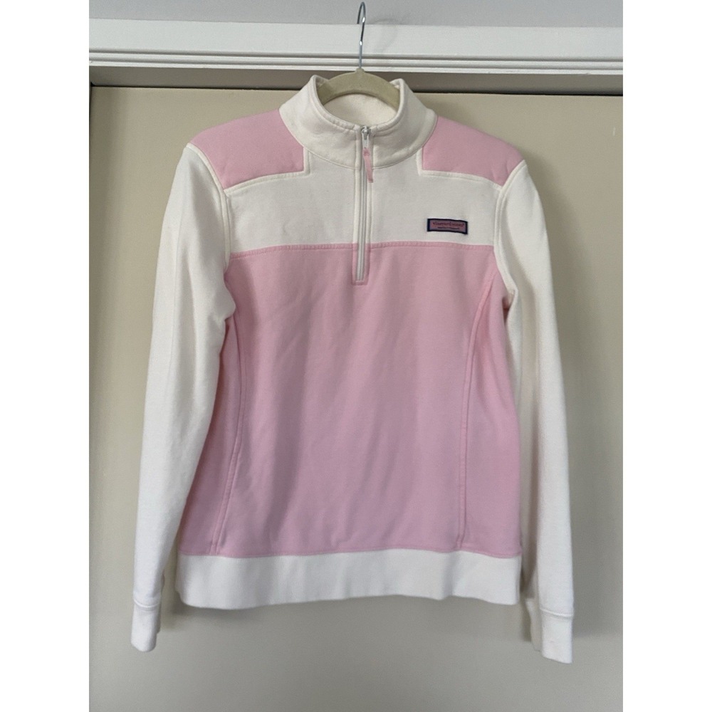 VINEYARD VINES SHEP SHIRT 1/4 Zip Sweatshirt Jacket Light Pink & Green Sz Medium